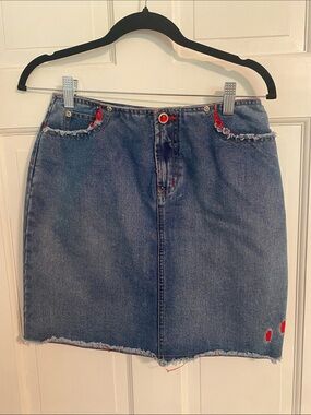 Route 66 Blue Denim Skirt with Red Trim
